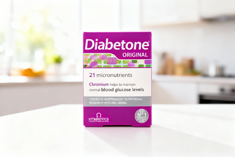 بهترین زمان مصرف قرص دیابتون با بسته‌ بندی روی میز سفید